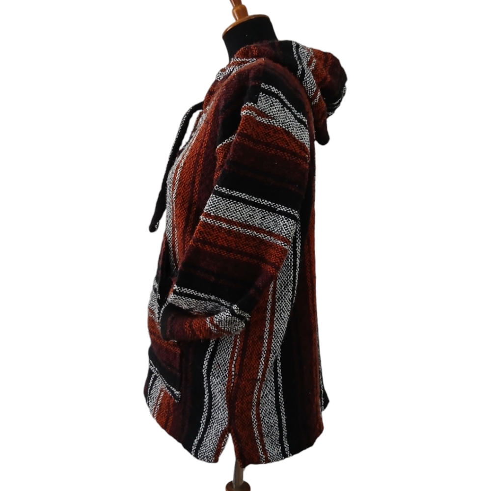 Mexican Baja Hoodie Hippie Surf Poncho Sweater Sweatshirt Pullover Unisex Small - Picture 4 of 12